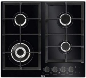 Placa gas AEG cristal negro 4 fuegos 60 cm HKB64540NB